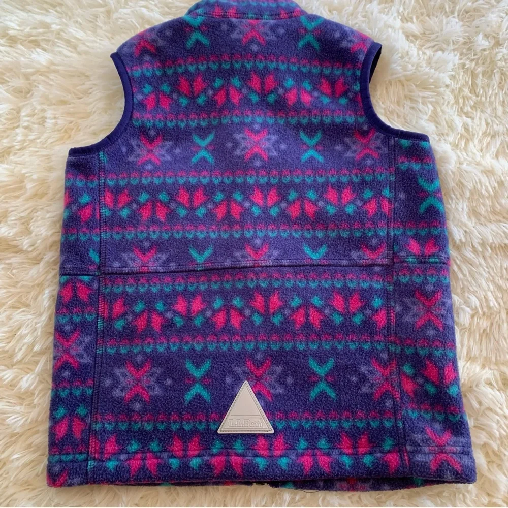 L.L. Bean Girls' Purple Patterned Fleece Vest Size M- 5/6